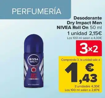 Carrefour Desodorante dry impact men nivea roll on oferta