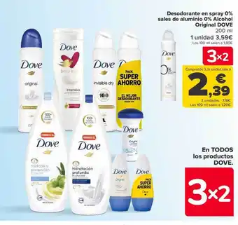 Carrefour Desodorante en spray 0% sales de aluminio 0% alcohol original dove oferta