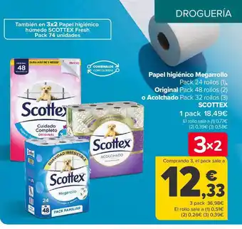 Carrefour Papel higiénico megarrollo original o acolchado scottex 1 pack oferta