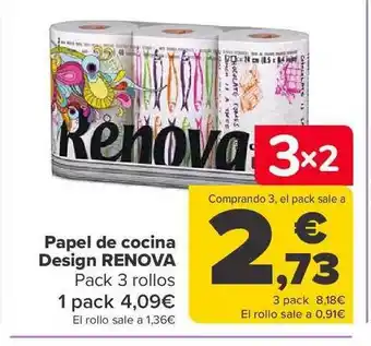 Carrefour Papel de cocina design renova pack 3 rollos 1 pack oferta