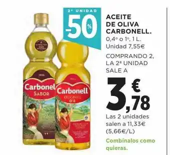 Hipercor 2a unidad -50% aceite de oliva carbonell 0.4° o 1° oferta