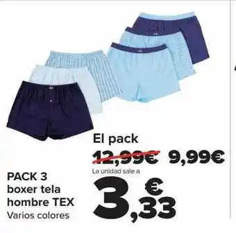 Carrefour Pack 3 boxer tela hombre tex varios colores oferta