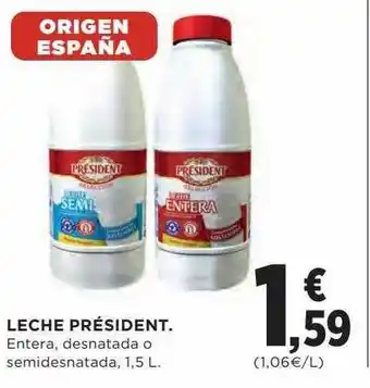 Hipercor Leche président entera desnatada o semidesnatada oferta