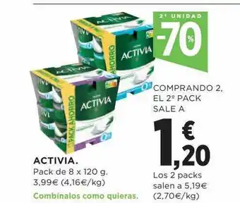 Hipercor 2a unidad -70% activia pack de 8 oferta