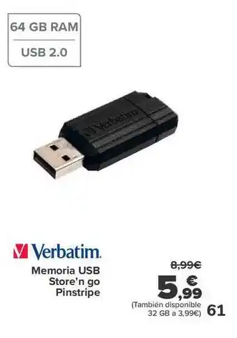 Carrefour Verbatim memorie usb store'n go pinstripe oferta