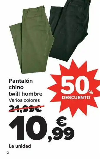 Pantalón chino twill hombre varios colores