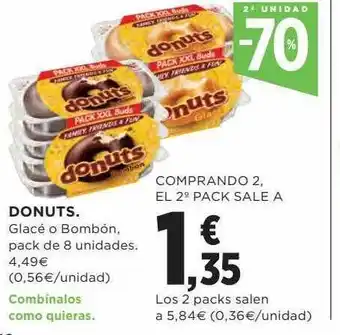 Hipercor 2a unidad -70% donuts glacé o bombón pack de 8 oferta
