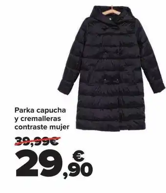 Carrefour Parka capucha y cremalleras contraste mujer oferta
