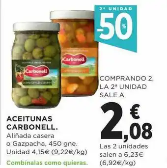 Hipercor 2a unidad -50% aceitunas carbonell oferta