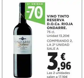 Hipercor 2a unidad -70% vino tinto reserva d.o.ca. rioja ondarre oferta