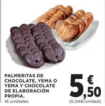 Hipercor Palmeritas de chocolate yema o yema y chocolate de elaboración propia oferta