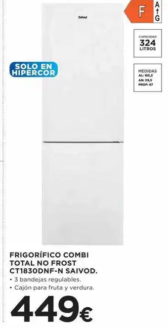 Hipercor Frigorifico combi total no frost ct1830dnf-n saivod oferta