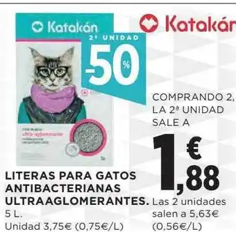 Hipercor 2a unidad -50% literas para gatos antibacterianas ultraaglomerantes oferta