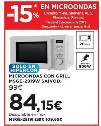 Hipercor Microondas con grill msge-2819w saivod oferta