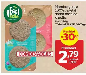 La Sirena 2a unidad -30% hamburguesa 100% vegetal sabor bacalao o pollo oferta