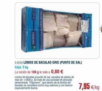 Abordo Lomos de bacalao gris (punto de sal) oferta
