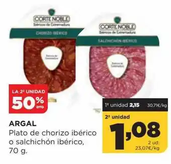 Alimerka La 2a unidad 50% dto argal plato de chorizo ibérico o salchichón ibérico oferta