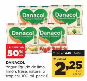 Alimerka La 2a unidad 50% dto danacol yogur liquido de lima-limón fresa natural o tropical oferta