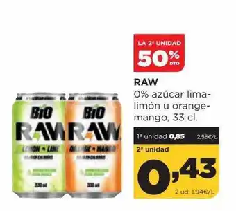 Alimerka La 2a unidad 50% dto raw 0% azucar lima-limón u orange-mango oferta