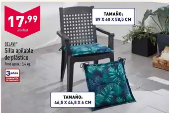 ALDI Belavi Silla apilable de plástico 3,4 kg Tamaño: 89 x 60 x 58,5 cm oferta