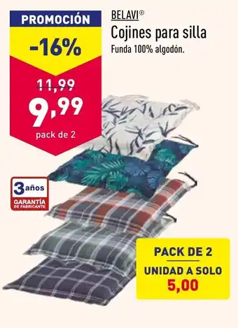 ALDI Belavi Cojines para silla Pack de 2 Tamaño: 46,5 x 46,5, x 6 cm oferta