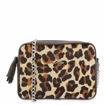 Bolso bandolera mujer en piel vacuno y lona color marrón - leopardo