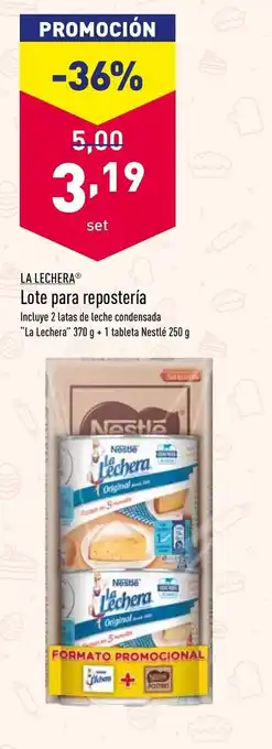 ALDI La Lechera Lote para repostería 370g + 1 tableta Nestlé 250g oferta