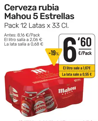 AhorraMas Cerveza rubia Mahou 5 Estrellas x 33cl oferta