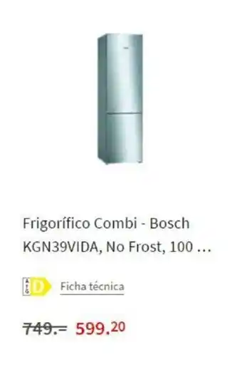 MediaMarkt Bosch Frigorifico Combi KGN39VIDA, No Frost, 100 oferta