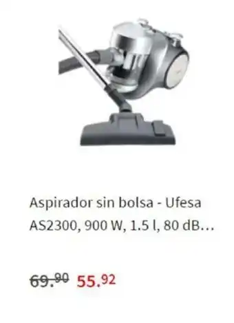 MediaMarkt Aspirador sin bolsa, Ufesa As2300,900W, 1.5L, 80dB oferta