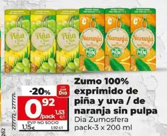 Dia Zumo 100% Exprimido De Piña Y Uva / De naranja Sin Pulpa oferta