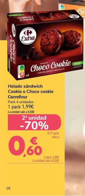 Carrefour Helad Sándwich Cookie O Choco Cookie Carrefour oferta
