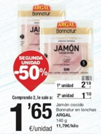 SPAR Jamón Cocido Bonnatur en Lonchas Argal oferta