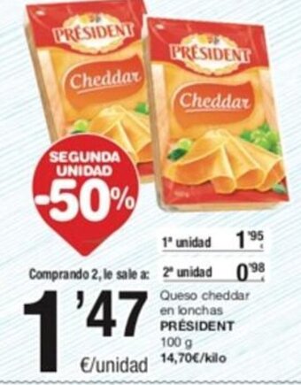 SPAR Queso Cheddar en Lonchas Président oferta
