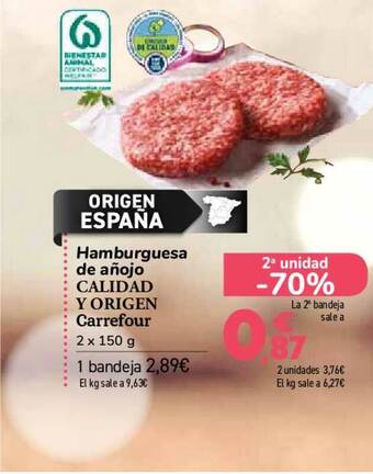 Carrefour Hamburguesa De Añojo Calidad Y Origen Carrefour 2 x 150g oferta