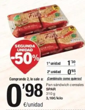 SPAR Pan Sándwich Cereales Spar oferta