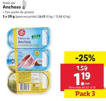 Lidl Ocean Sea Anchoas 3 x 29g oferta