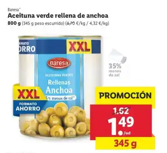 Lidl Baresa Aceituna verde rellena de anchoa 800g oferta