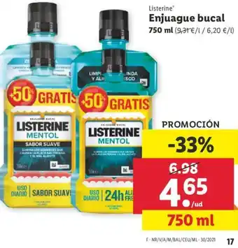 Lidl Listerine Enjuague bucal 750ml oferta