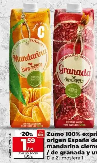 Dia Zumo 100% exprimido origen españa de mandarina clementina de granada y uva dia zumosfera oferta
