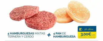 Supermercados La Despensa 4 hamburguesas mixtas ternera y cerdo + 4 pan de hamburguesa oferta