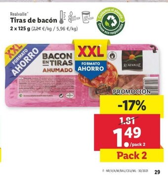 Lidl Realvalle Tiras de bacón 2 x 125g oferta