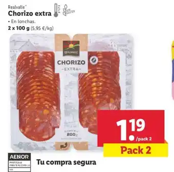 Lidl Realvalle Chorizo extra 2 x 100g oferta