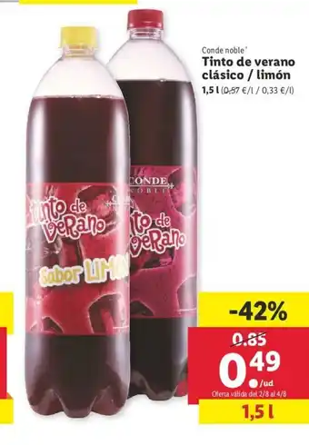 Lidl Conde noble Tinto de verano clásico/limon 1,5L oferta
