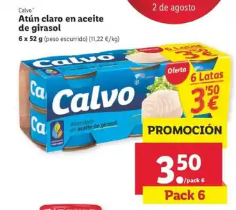 Lidl Calvo Atún claro en aceite de girasol 6 x 52g oferta