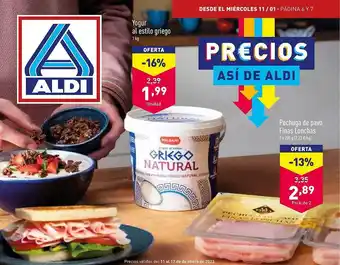 ALDI Yogur al estilo griego pechuga de pavo finas lonchas oferta