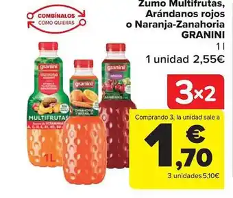 Carrefour Zumo multifrutas, arándanos rojos o naranja-zanahoria granini oferta