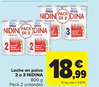 Carrefour Leche en polvo 2 o 3 nidina oferta