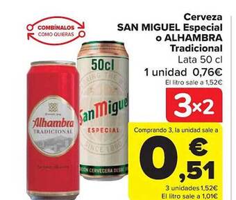 Carrefour Cerveza san miguel especial o alhambra tradicional oferta