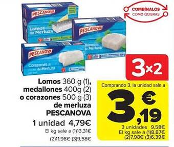 Carrefour Lomo medallones o corazones de merluza pescanova oferta